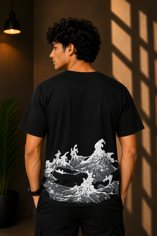 Surf and chill black tee