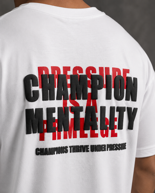 Champion Mentality White – Back Typography Print Oversized T-Shirt