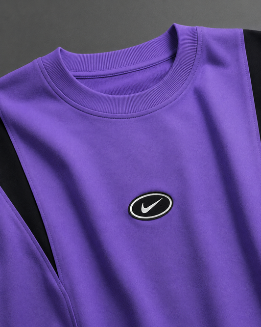 Retro Track Purple – Color-Block Oversized T-Shirt