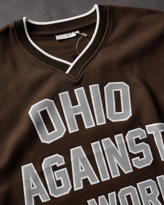 Ohio Varsity Brown – Printed V-Neck Oversized T-Shirt