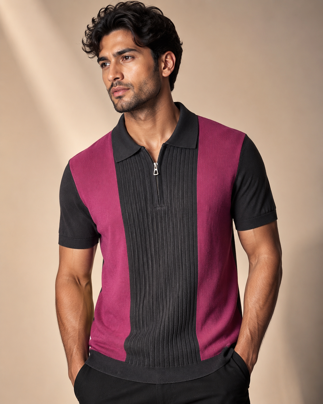 Signature Polo – Noir Berry Block