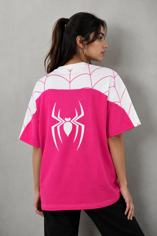 Spider Suit Protocol Pink – All-Over Graphic Oversized T-Shirt