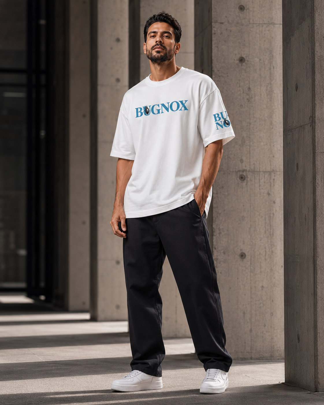Bugnox – Logo Print White Oversized T-Shirt