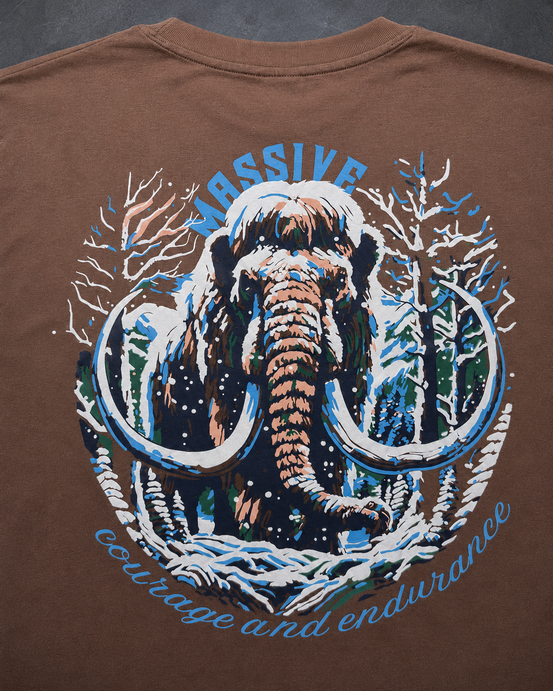 Massive Mammoth – Back Graphic Brown Oversized T-Shirt