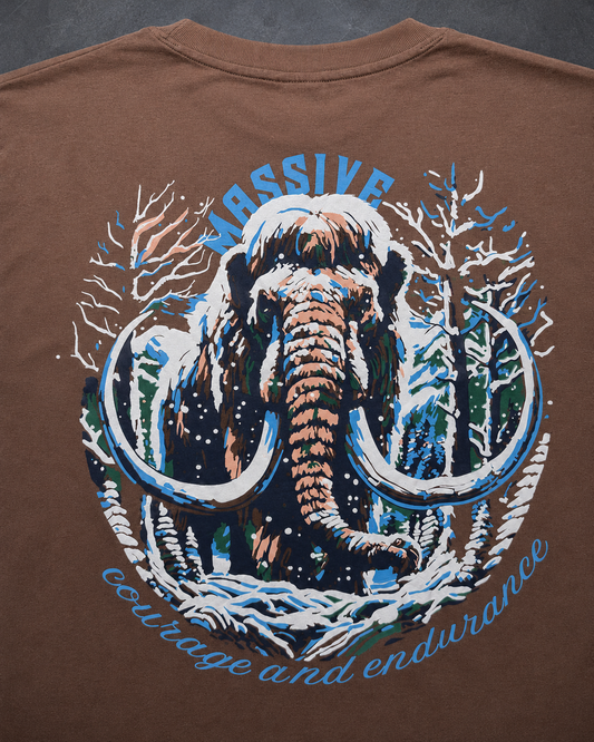 Massive Mammoth – Back Graphic Brown Oversized T-Shirt