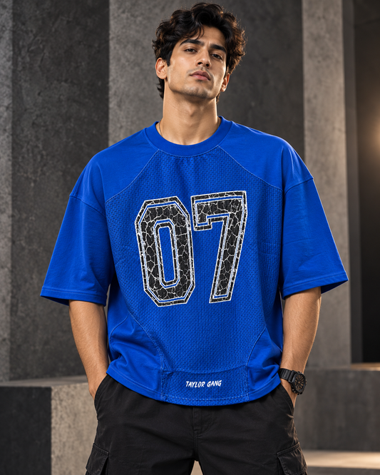 Varsity 07 Royal Blue – Mesh Detail Oversized T-Shirt