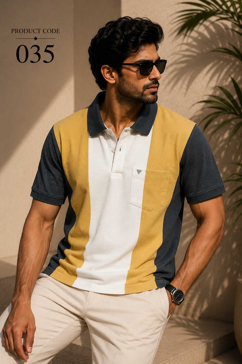 Grey x Beige x White stripes polo tee