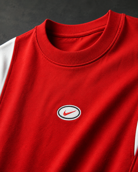 Retro Track Red – Color-Block Oversized T-Shirt