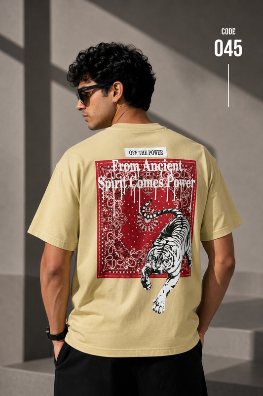 Off the power 3D print beige tee
