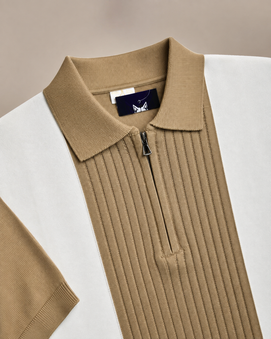 Premium knitted beige stripes polo