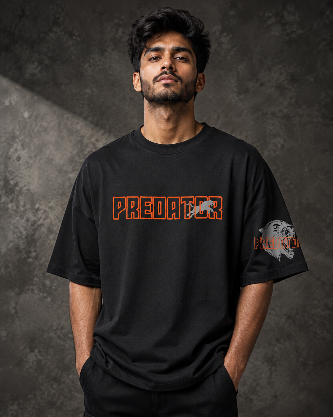 Predator – Logo Print Black Oversized T-Shirt