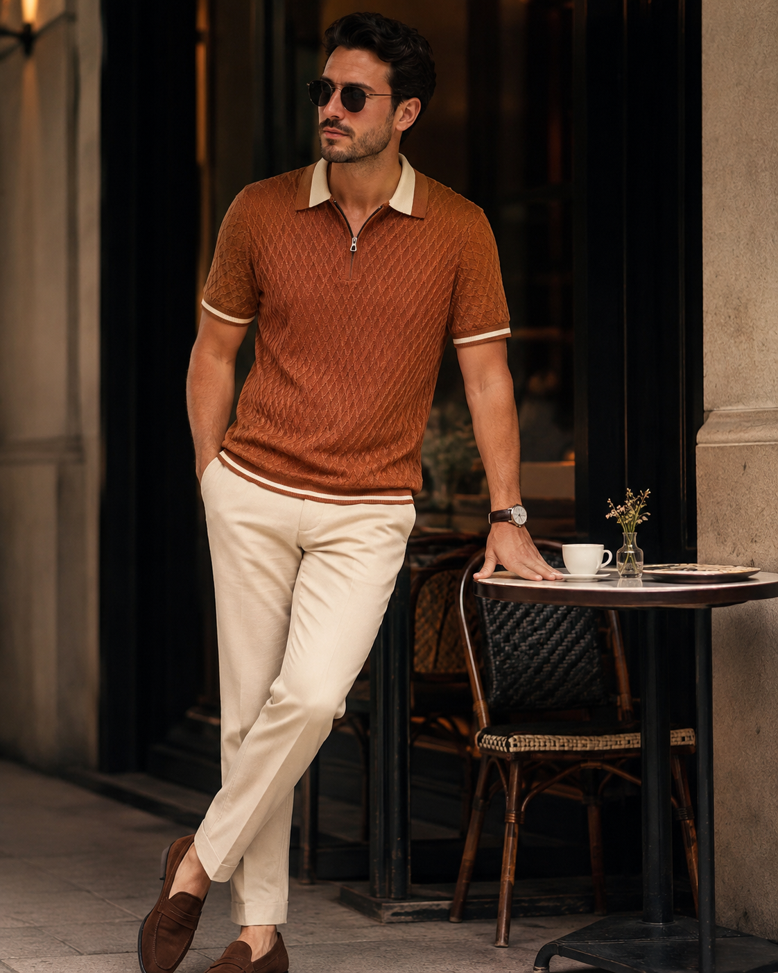 Premium knitted mocha polo