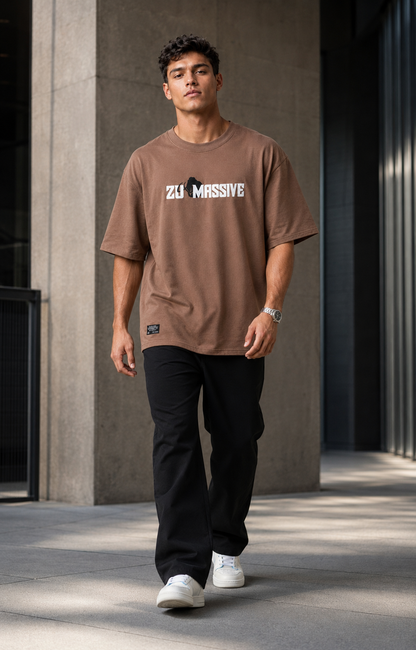 Massive Mammoth – Back Graphic Brown Oversized T-Shirt