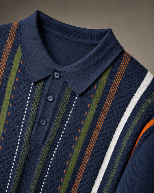 Premium stripe checked blue polo