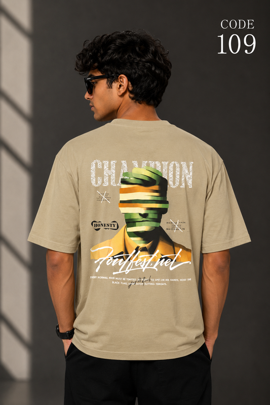 Champ Script Beige – Typography Oversized T-Shirt