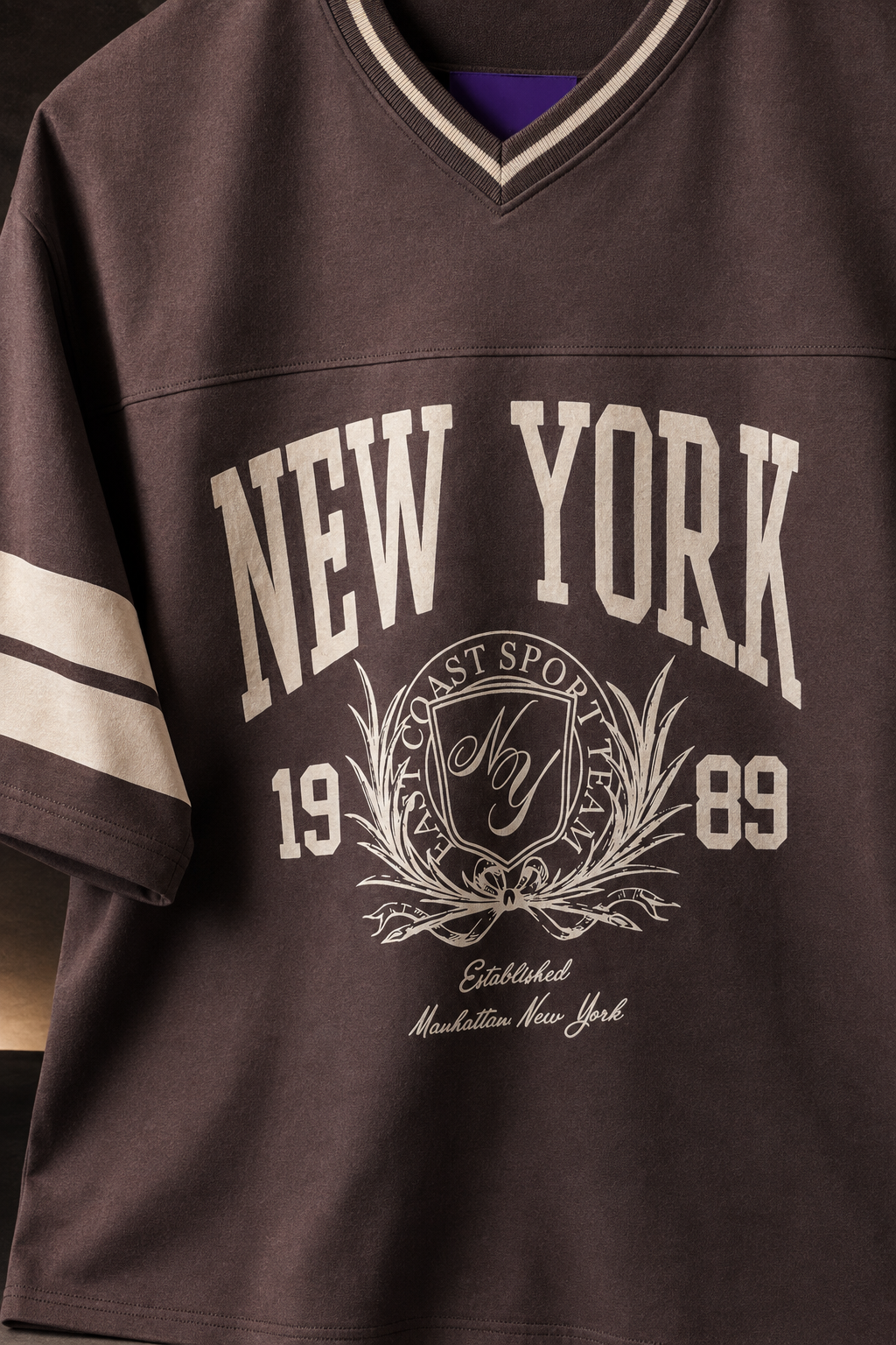 New York Varsity Brown – Sports Print Oversized T-Shirt