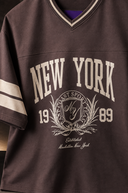 New York Varsity Brown – Sports Print Oversized T-Shirt