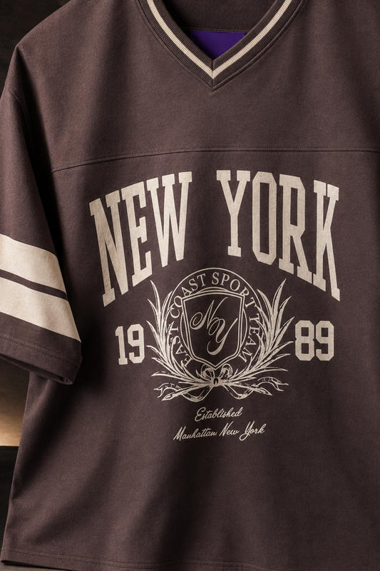 New York Varsity Brown – Sports Print Oversized T-Shirt