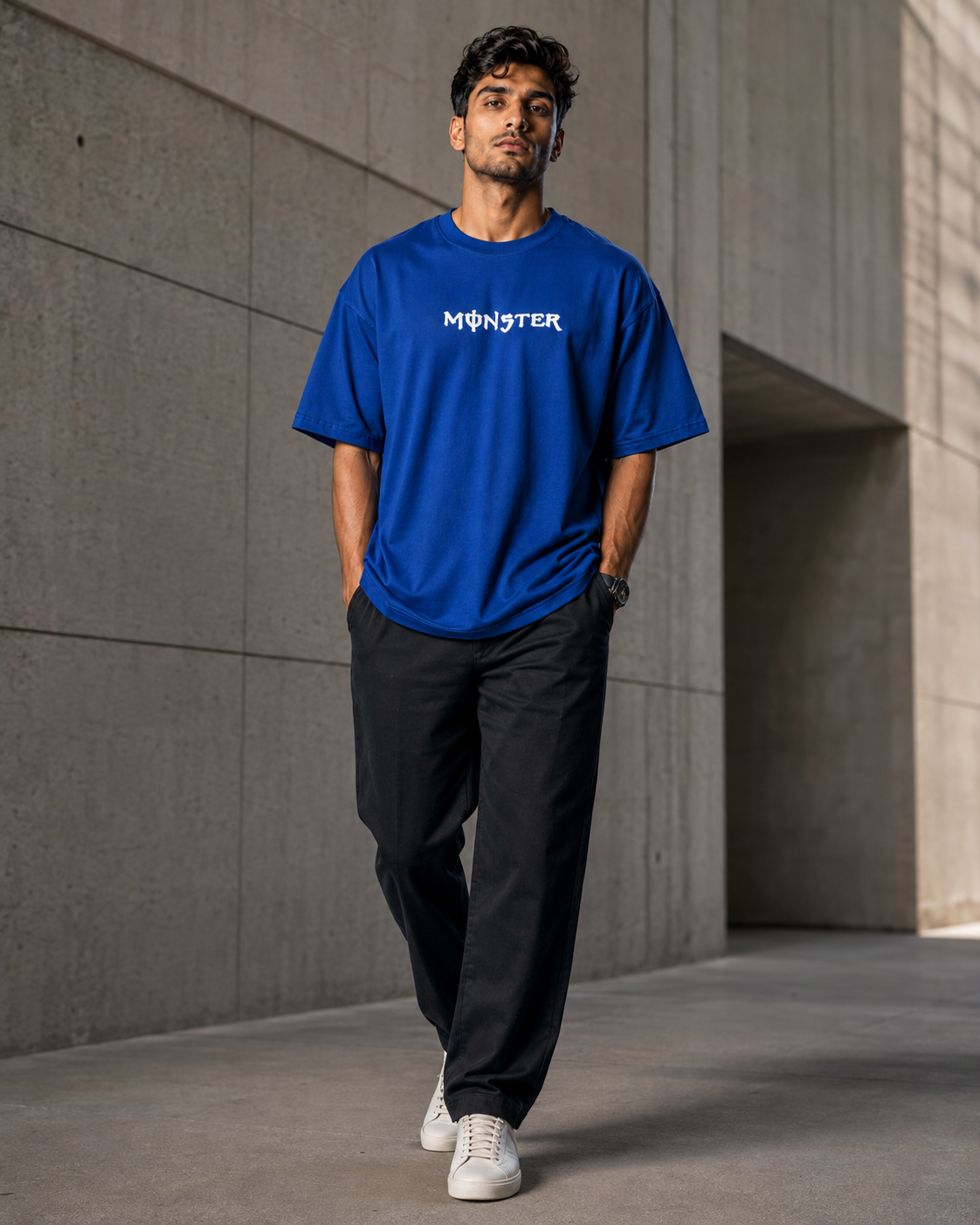Monster Energy – Logo Print Blue Oversized T-Shirt