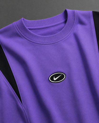 Retro Track Purple – Color-Block Oversized T-Shirt
