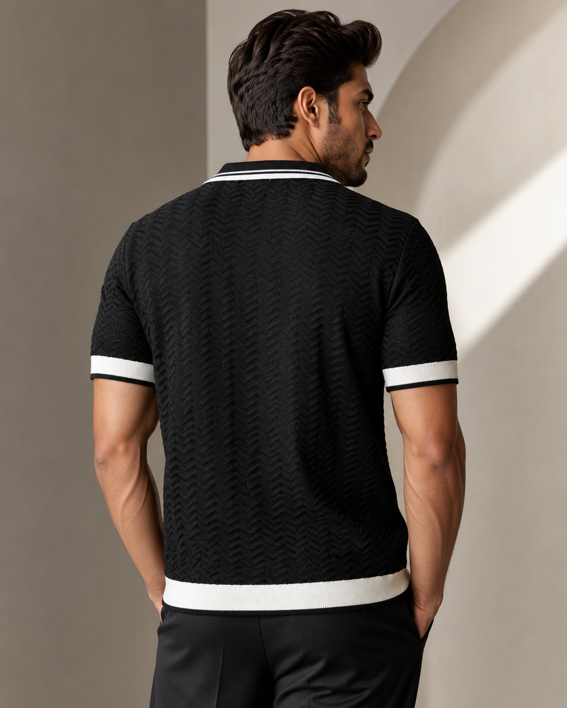 Premium knitted designer black polo