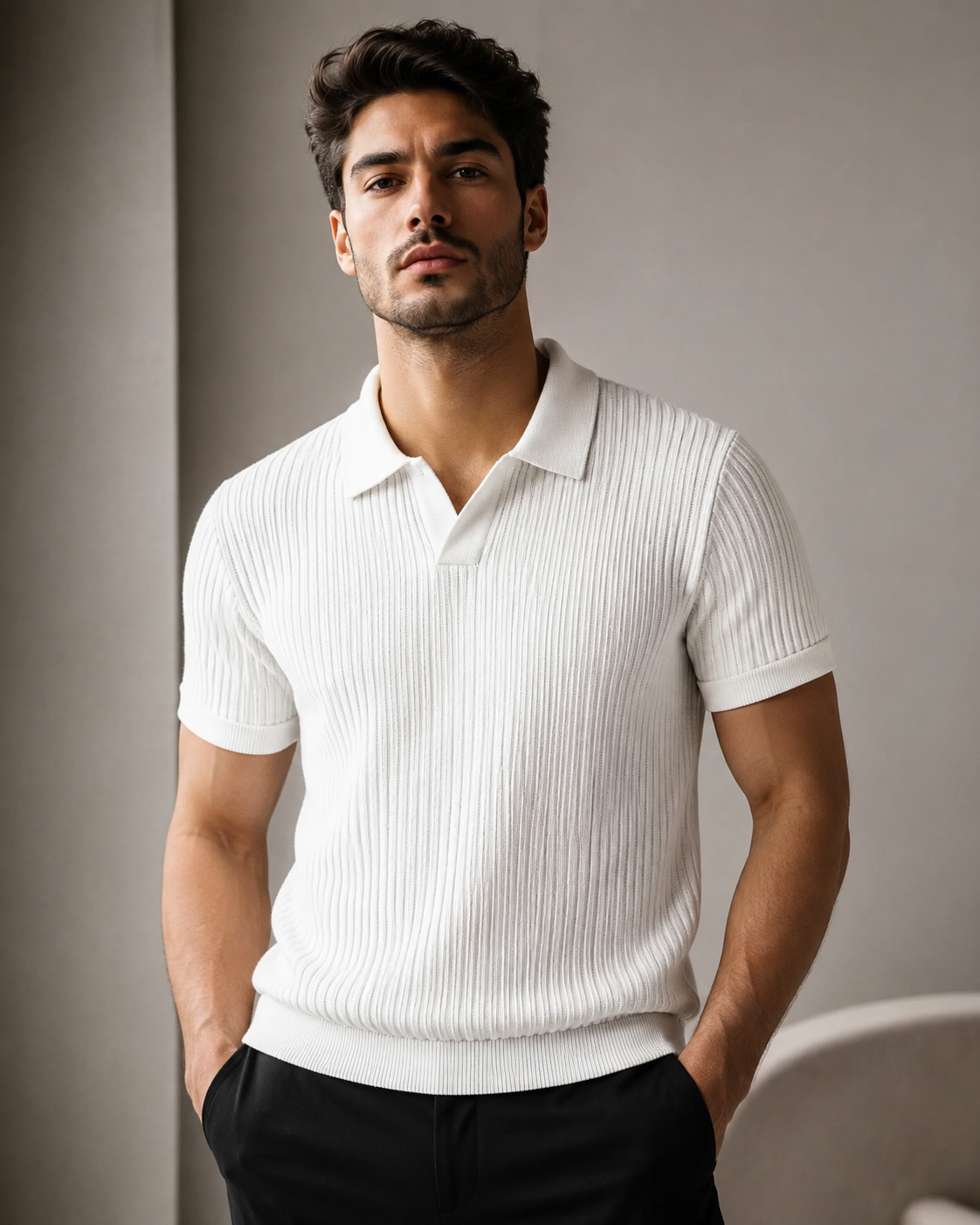 Premium white stripped knitted Polo