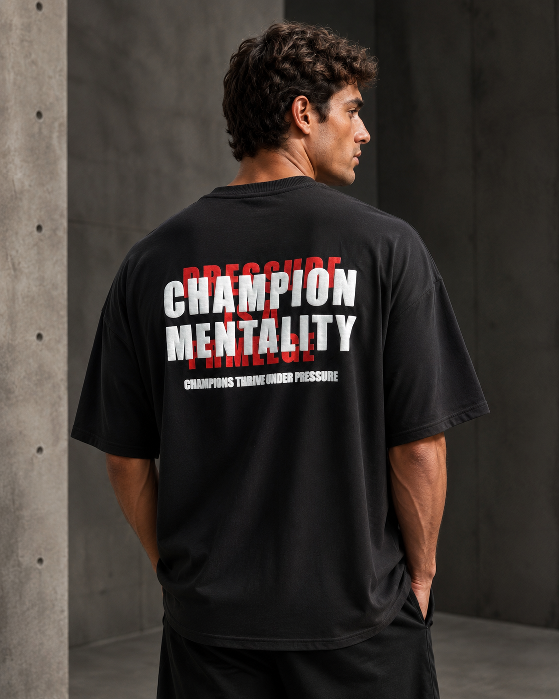 Champion Mentality Black – Back Typography Print Oversized T-Shirt