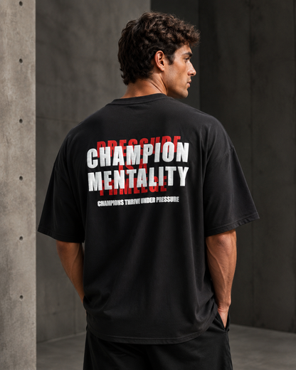 Champion Mentality Black – Back Typography Print Oversized T-Shirt