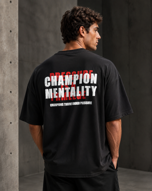Champion Mentality Black – Back Typography Print Oversized T-Shirt