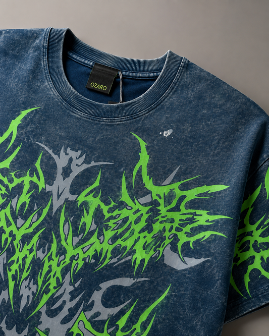 Venom Tribe – Acid-Wash All-Over Graphic Oversized T-Shirt