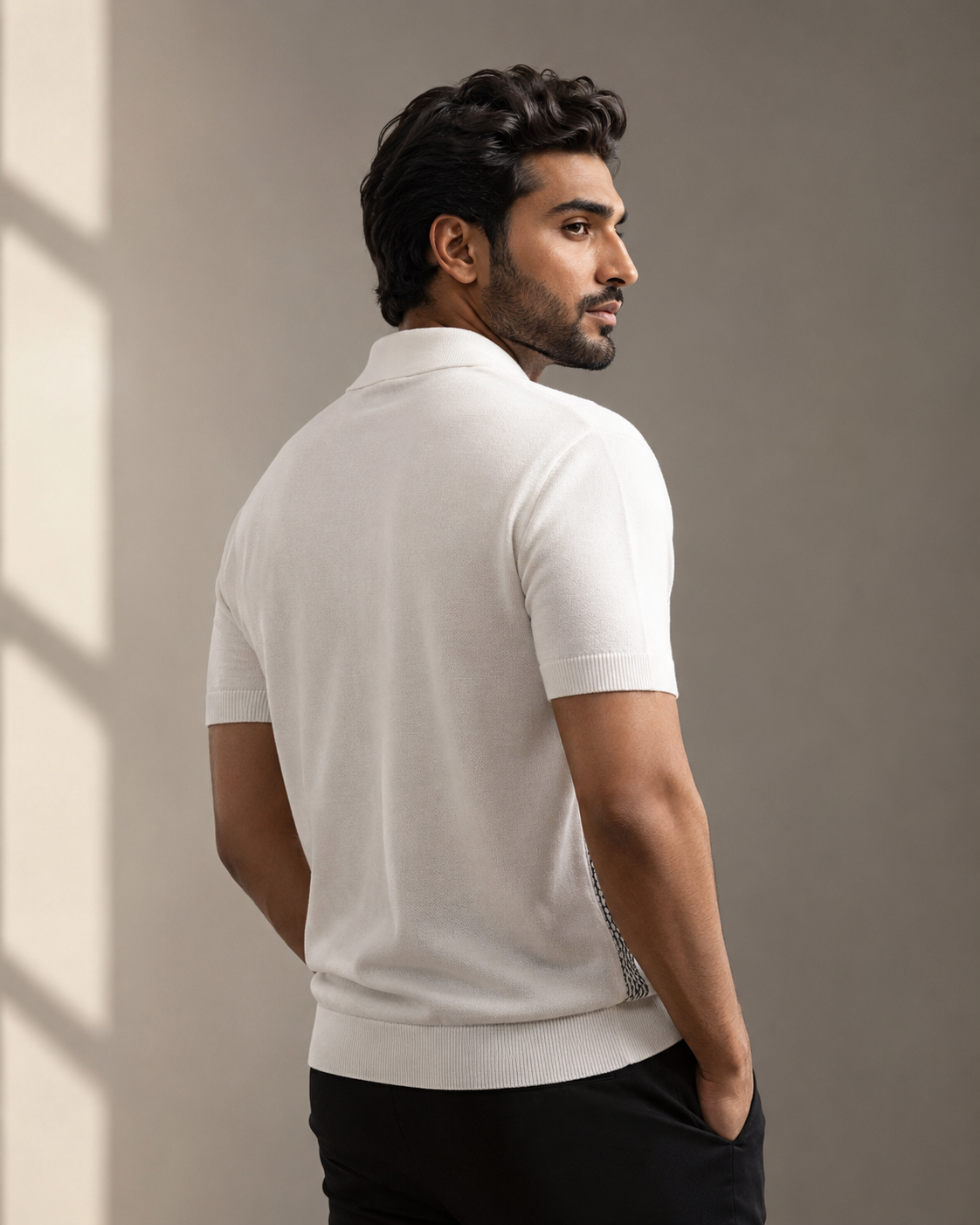 Premium stripe checked white polo