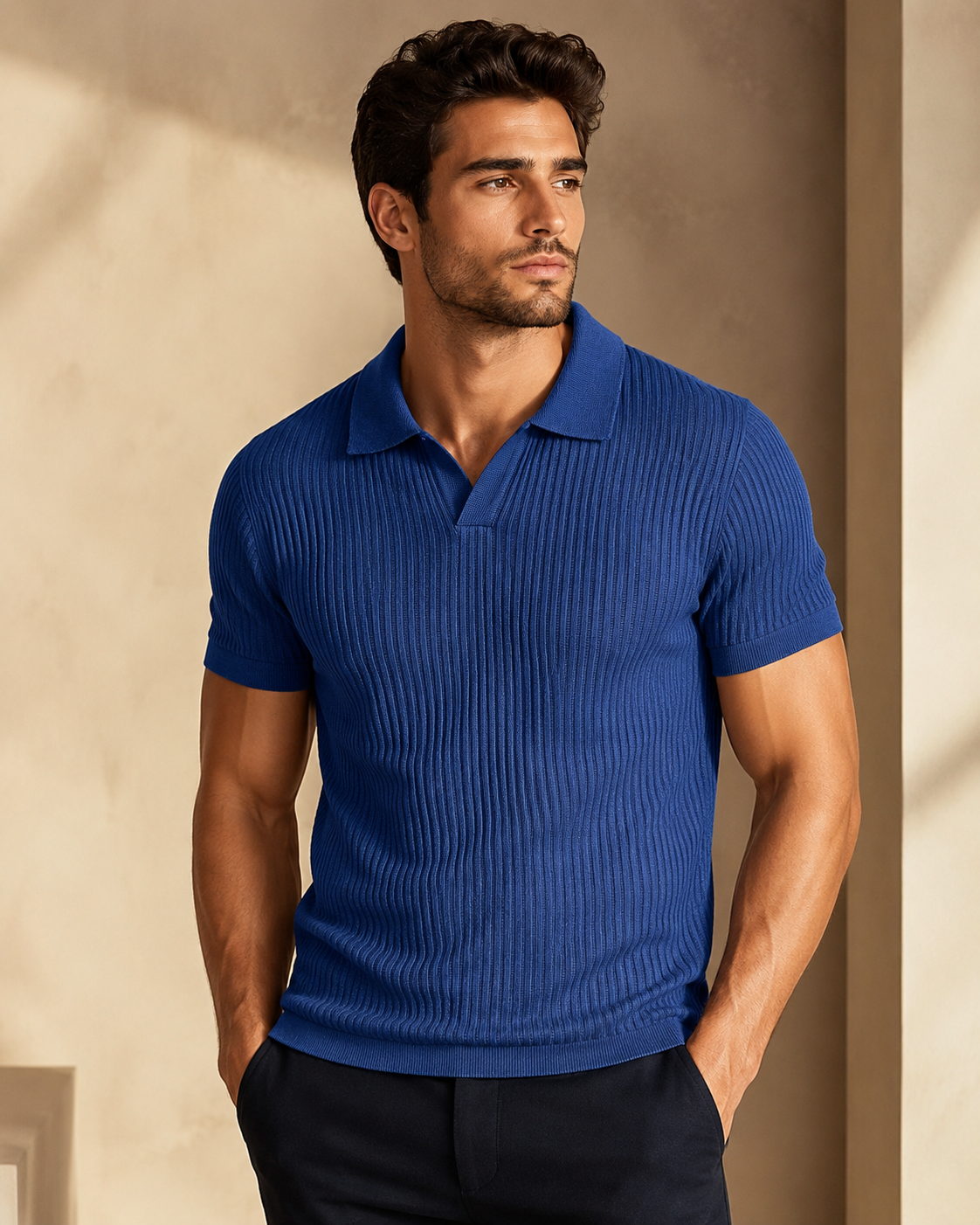 Premium Blue stripped knitted Polo