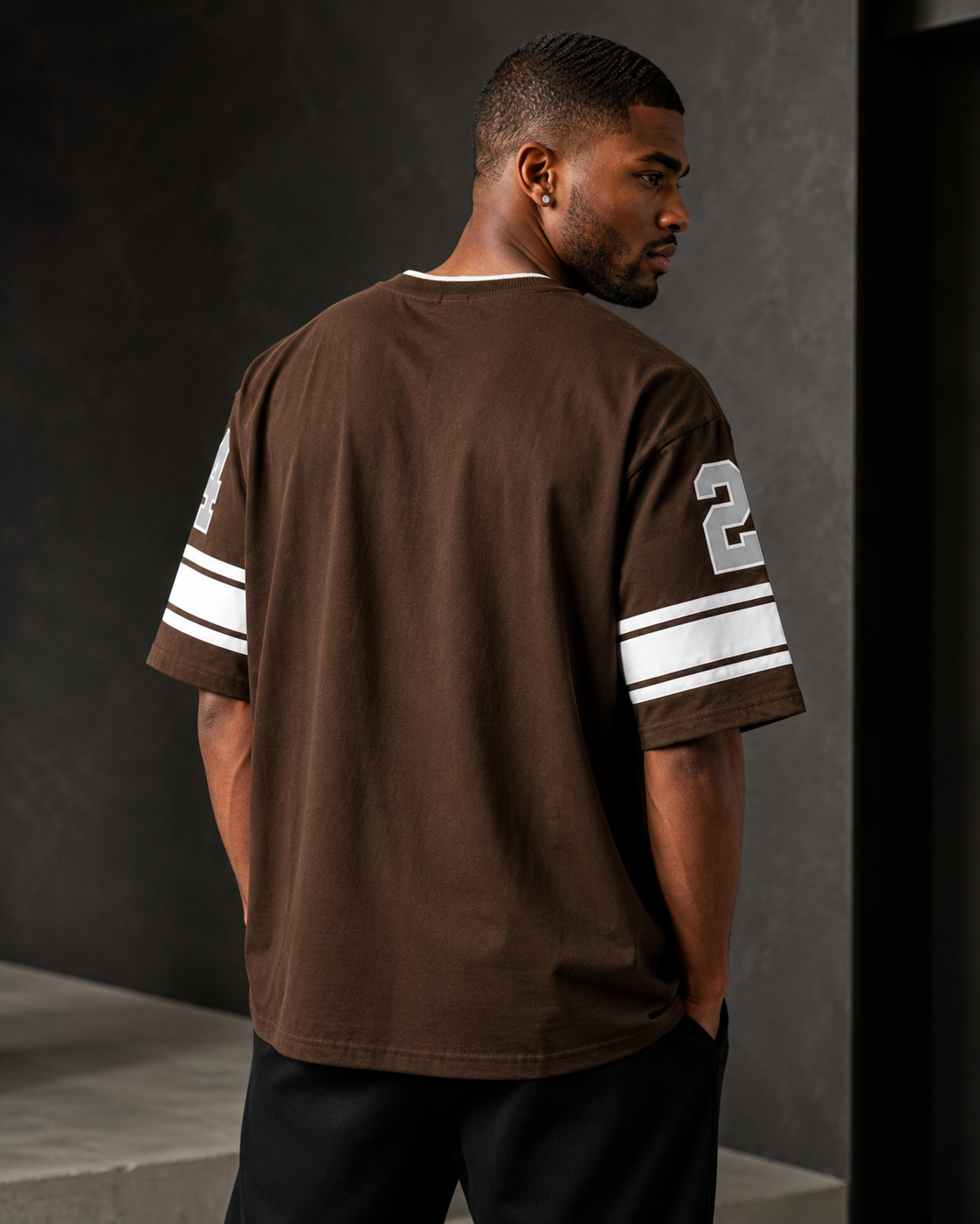 Ohio Varsity Brown – Printed V-Neck Oversized T-Shirt