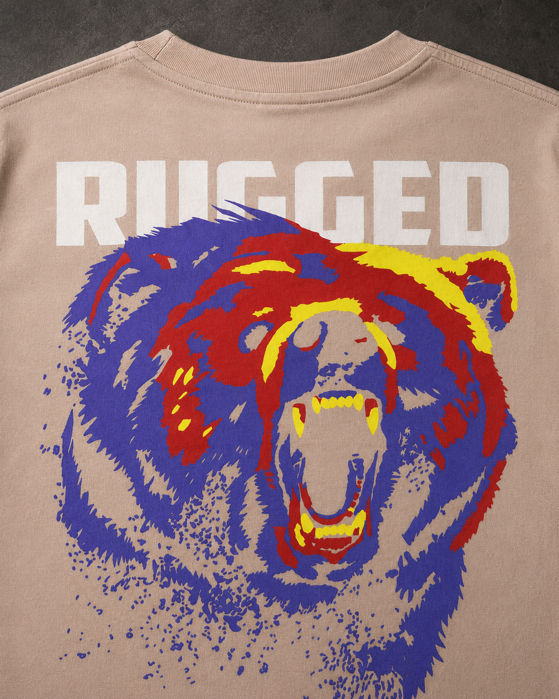 Rugged Spirit – Back Graphic Beige Oversized T-Shirt