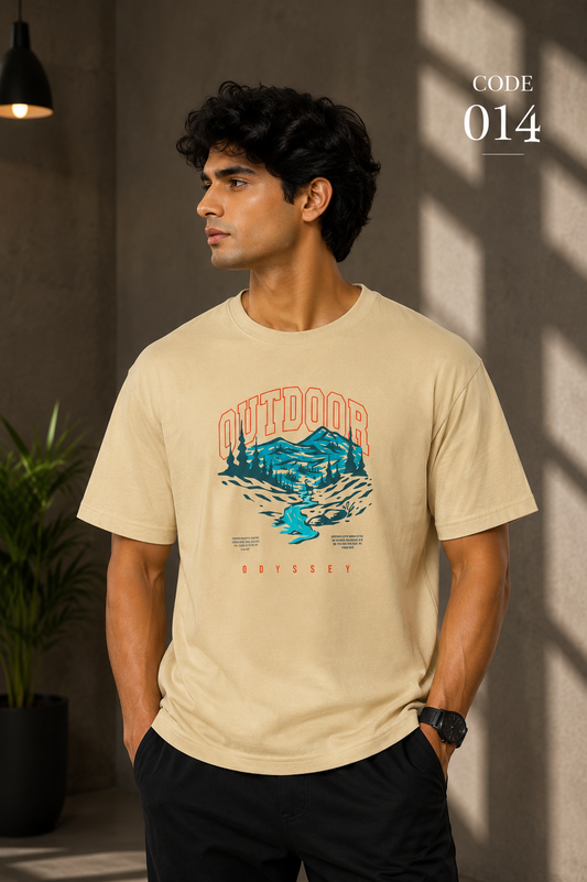 Outdoor Escape Beige – Graphic Regular-Fit T-Shirt