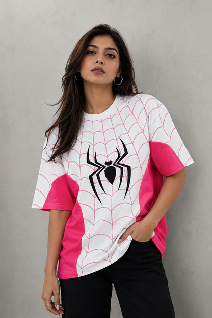 Spider Suit Protocol Pink – All-Over Graphic Oversized T-Shirt