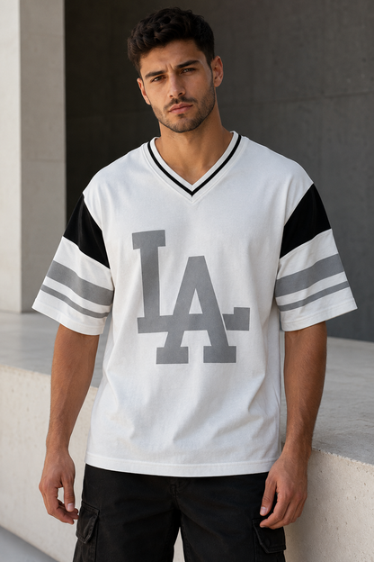 LA Varsity White – Sports Print Oversized T-Shirt