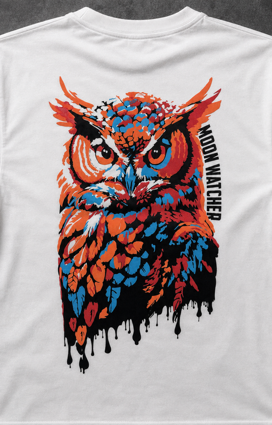 Night Watcher – Back Graphic White Oversized T-Shirt