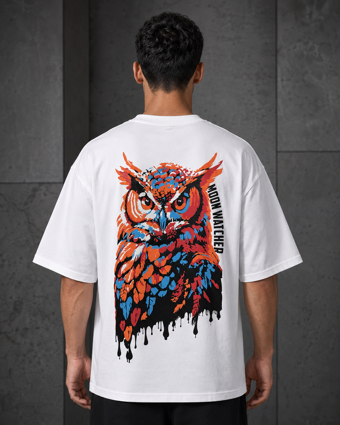 Night Watcher – Back Graphic White Oversized T-Shirt
