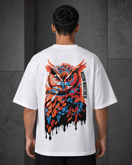 Night Watcher – Back Graphic White Oversized T-Shirt