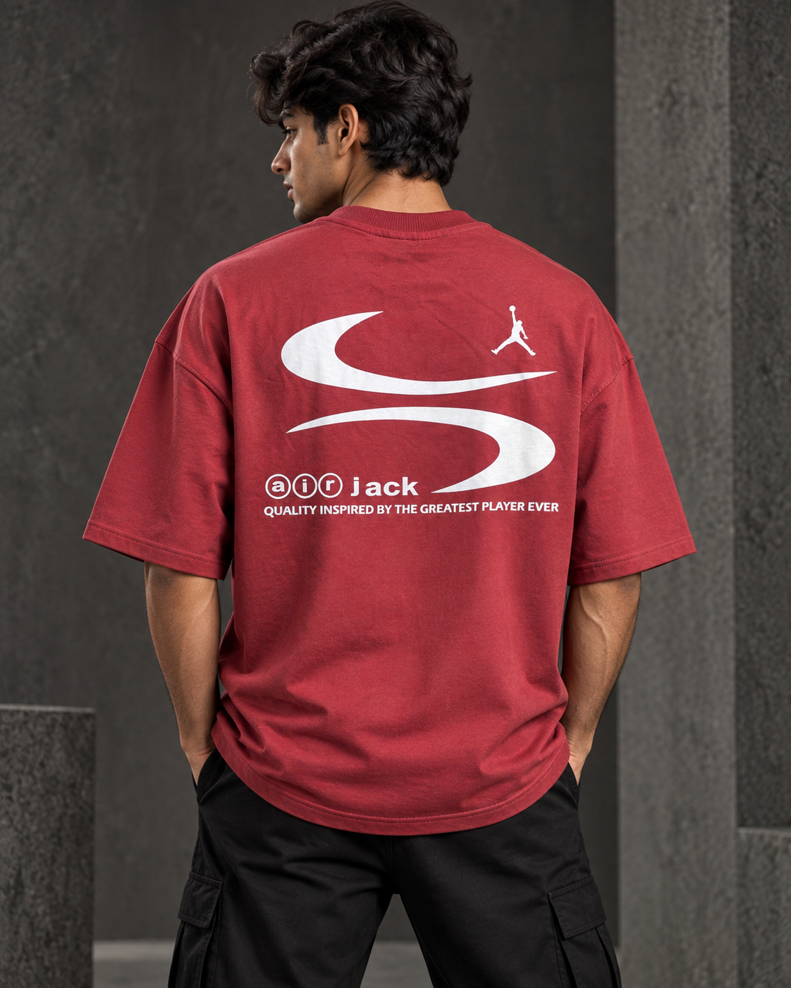 Air Jack Maroon – Back Graphic Oversized T-Shirt