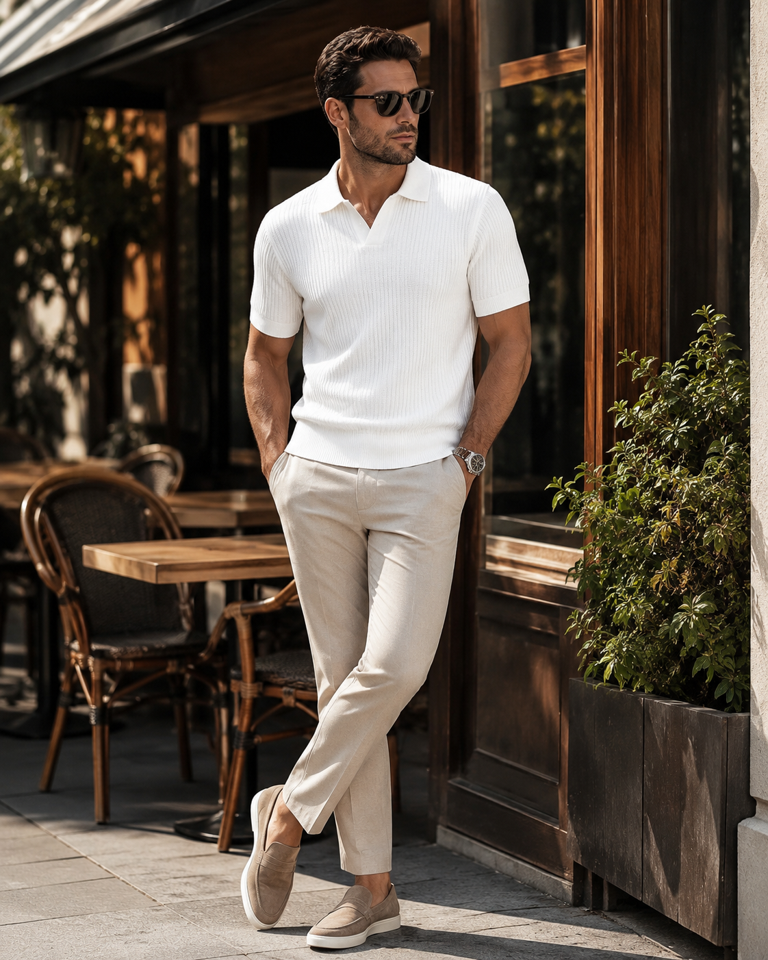 Premium white stripped knitted Polo