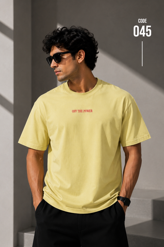 Off the power 3D print beige tee