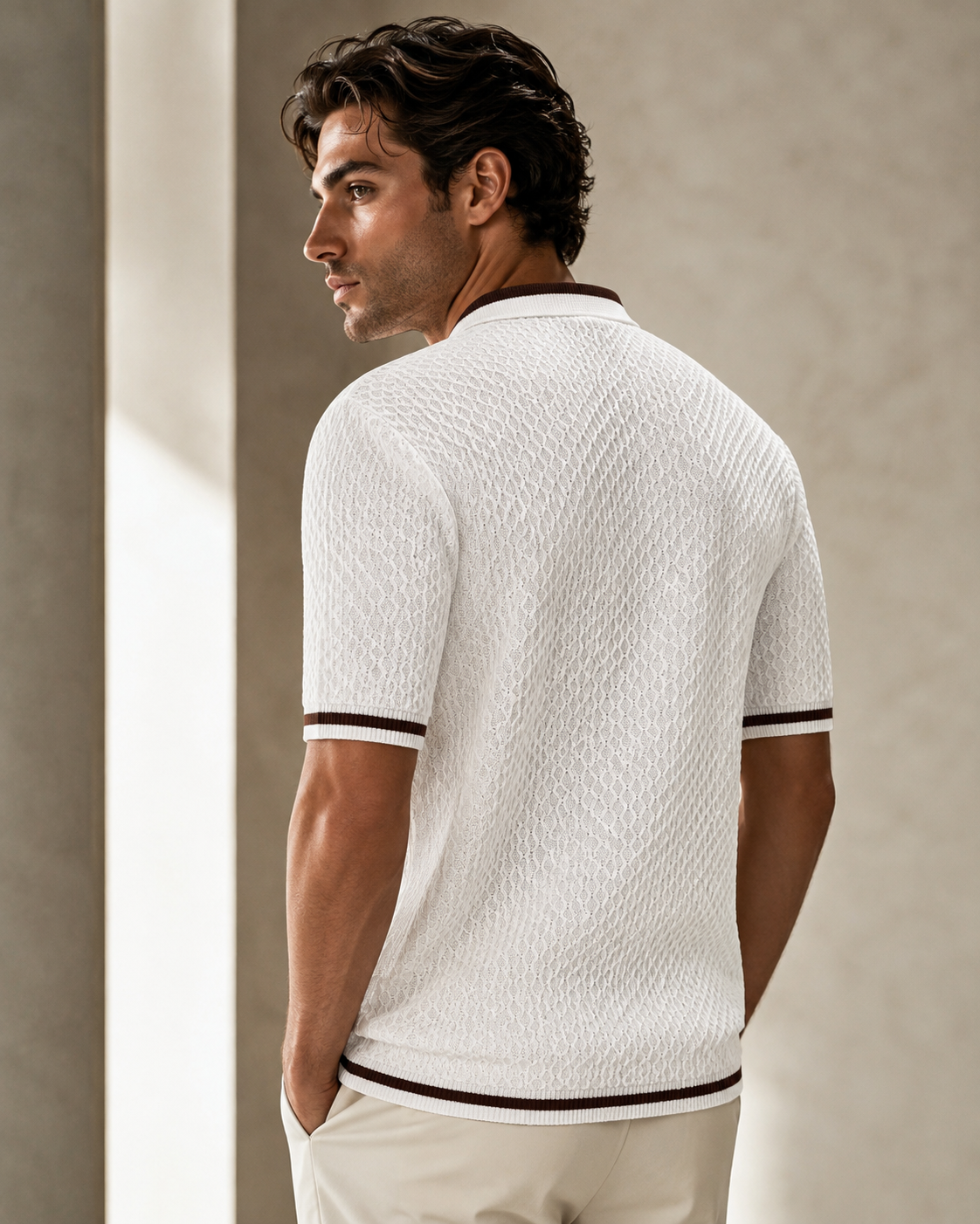 Premium white honeycomb knitted Polo