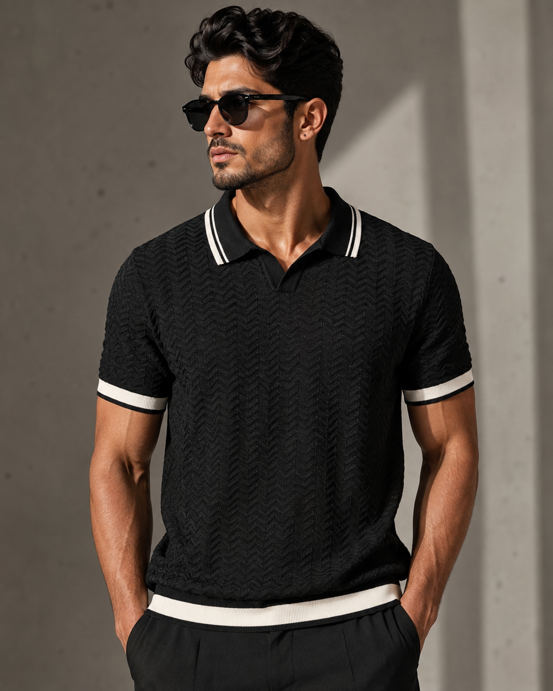 Premium knitted designer black polo