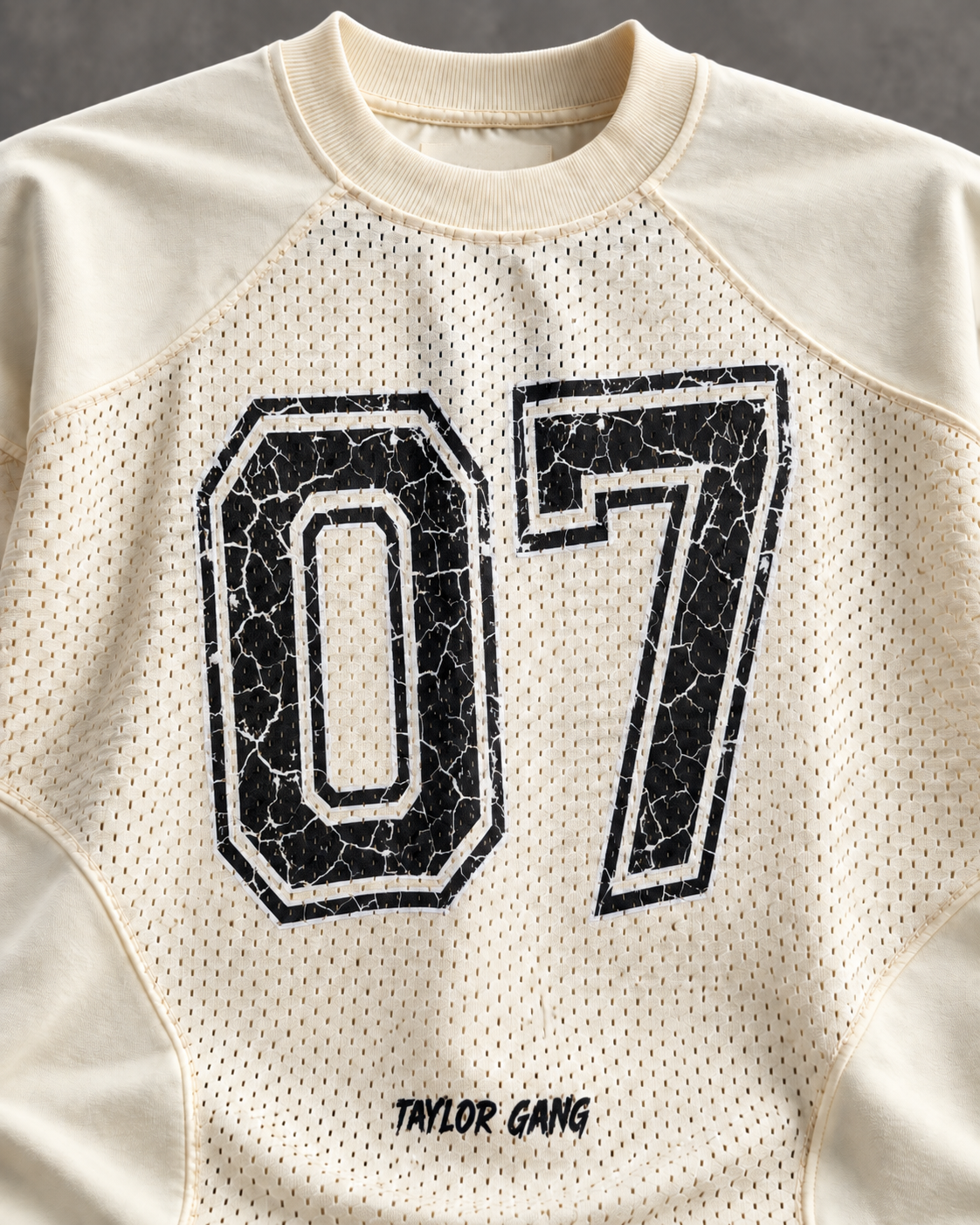 Varsity 07 Ivory – Mesh Detail Oversized T-Shirt