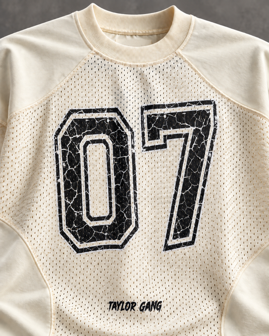 Varsity 07 Ivory – Mesh Detail Oversized T-Shirt