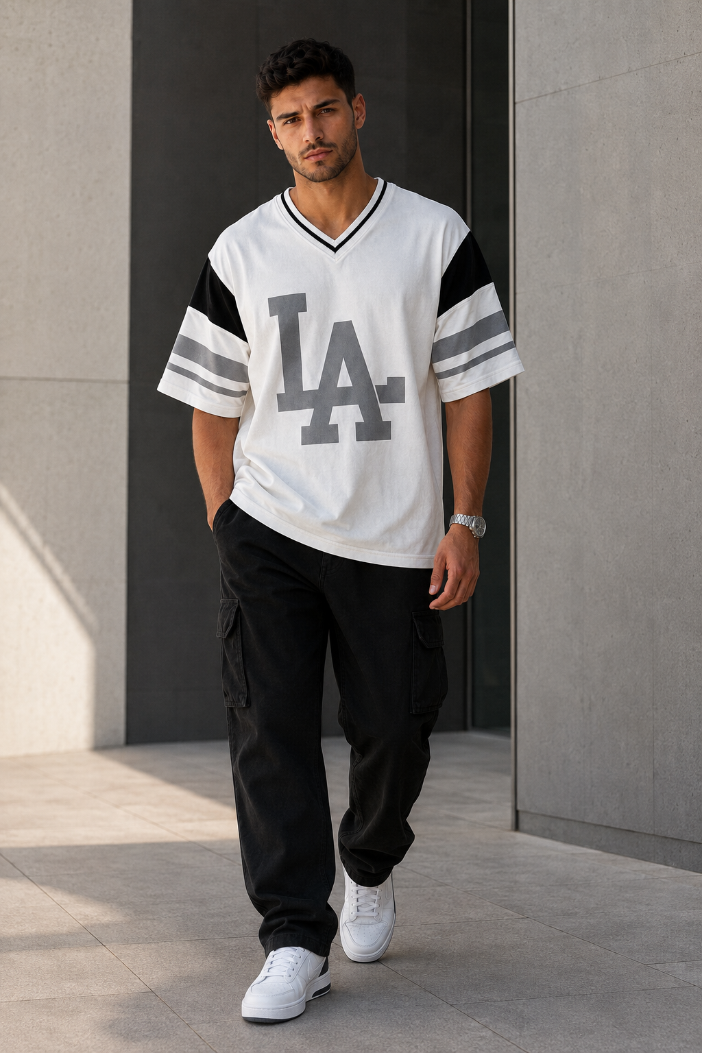 LA Varsity White – Sports Print Oversized T-Shirt