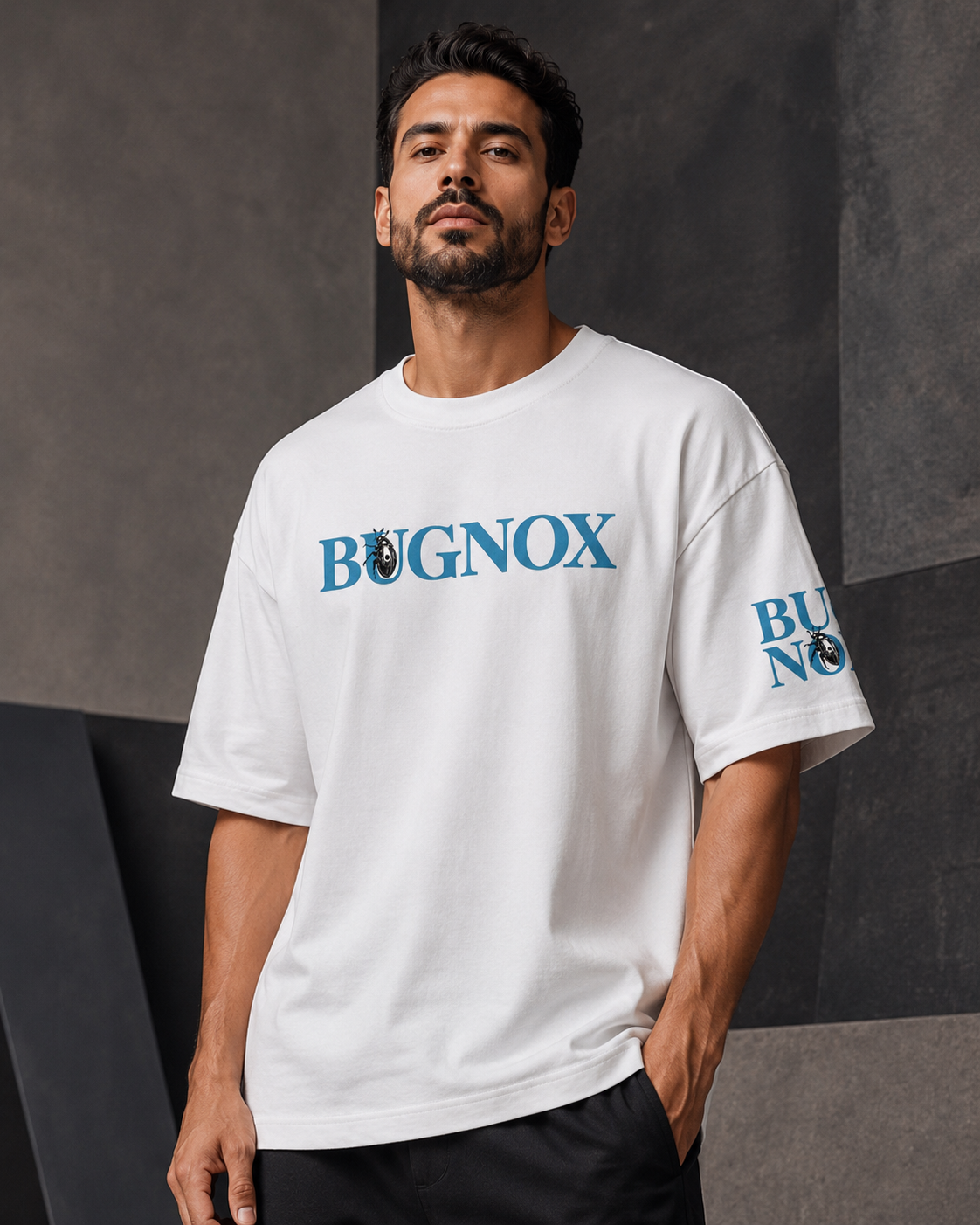 Bugnox – Logo Print White Oversized T-Shirt