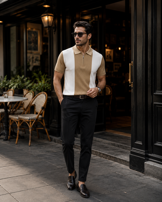 Premium knitted beige stripes polo